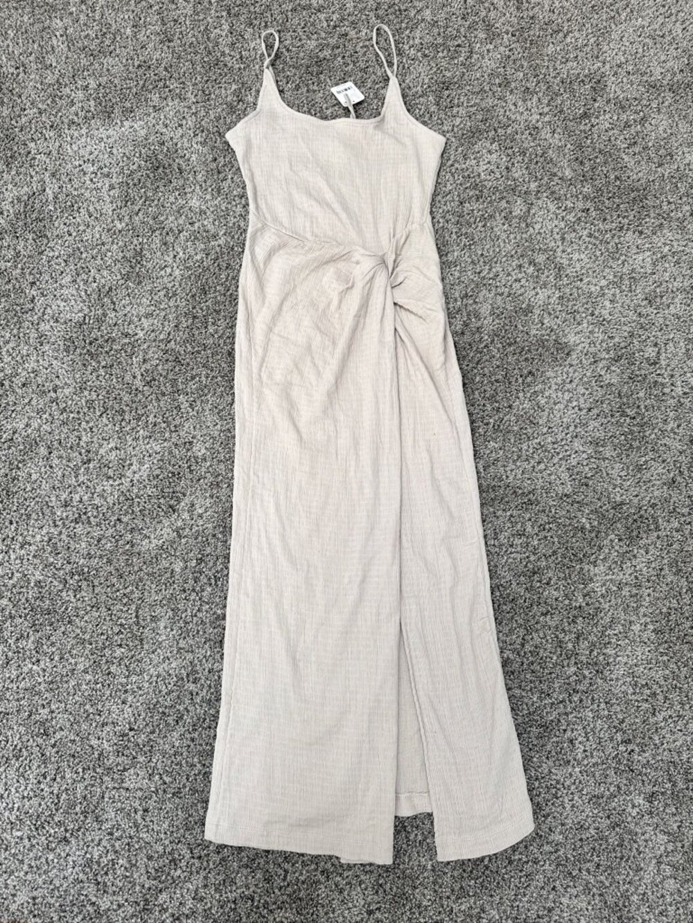 Free People Stone Cold Midi Dress Womens S Beige Textured Tie Front NWT - Picture 2 of 11